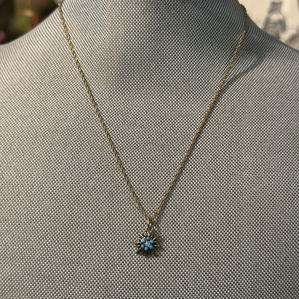Monet Gold Necklace with Blue Floral Charm